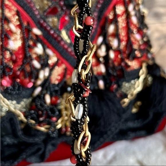 Mary Frances Red Black Beaded Embellished Hardshell Purse Artsy Southwestern - Picture 6 of 16